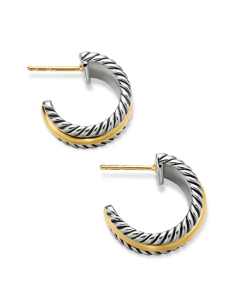 Cable Collectibles® Huggie Hoop Earrings In Sterling Silver With 14k Yellow Gold, 15.6mm