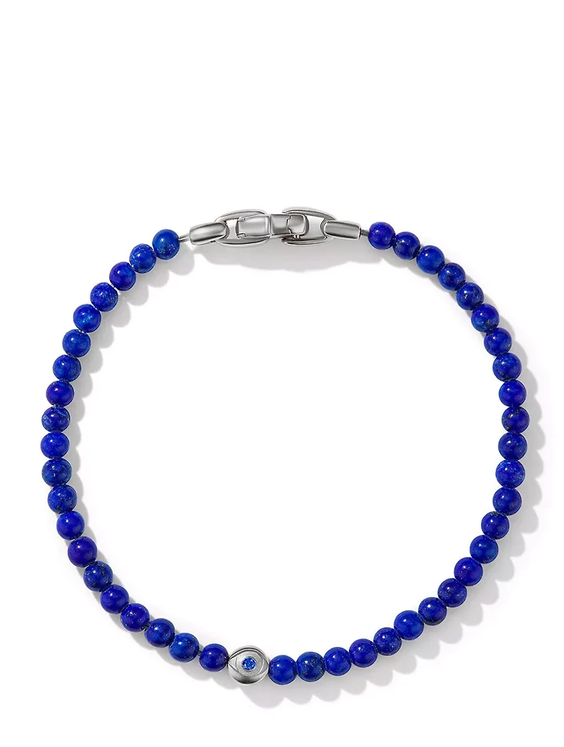 Spiritual Beads Evil Eye Bracelet Sterling Silver With Lapis And Sapphire