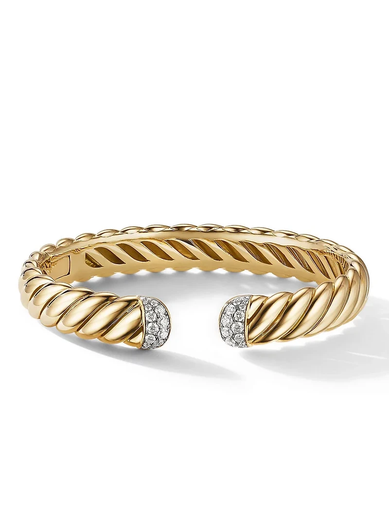Sculpted Cable Cuff Bracelet 18k Yellow Gold With Pavé Diamonds