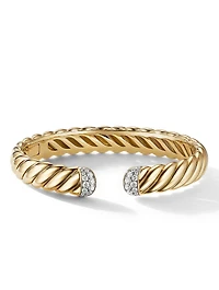 Sculpted Cable Cuff Bracelet 18k Yellow Gold With Pavé Diamonds