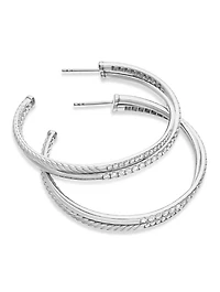 Pavé Crossover Hoop Earrings In 18k White Gold With Diamonds, 1.75in