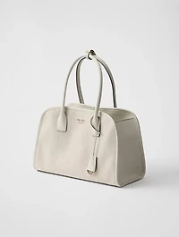 Medium Linen Blend And Leather Tote Bag