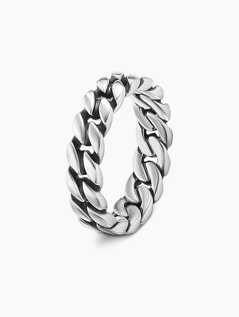 Curb Chain Band Ring Sterling Silver, 6mm