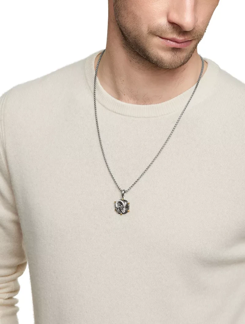 Aries Amulet In Sterling Silver With 18k Yellow Gold, 33mm