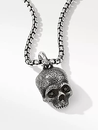 Memento Mori Skull Amulet In Sterling Silver With Pavé Black Diamonds