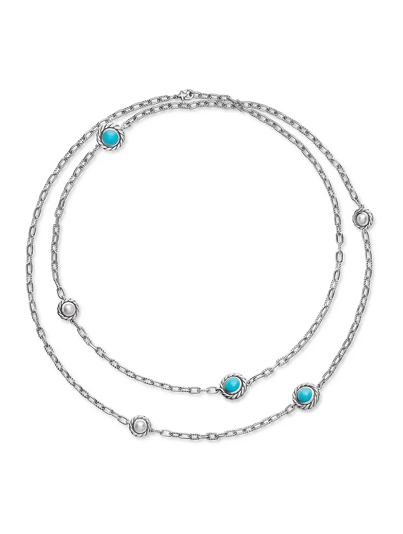 Pearl Classics Station Chain Necklace In Sterling Silver With Turquoise, 4mm