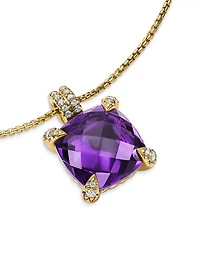 Chatelaine® Pendant Necklace In 18k Yellow Gold With Amethyst And Diamonds, 11mm