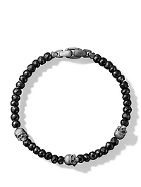 Memento Mori Skull Station Bracelet Sterling Silver With Black Spinel