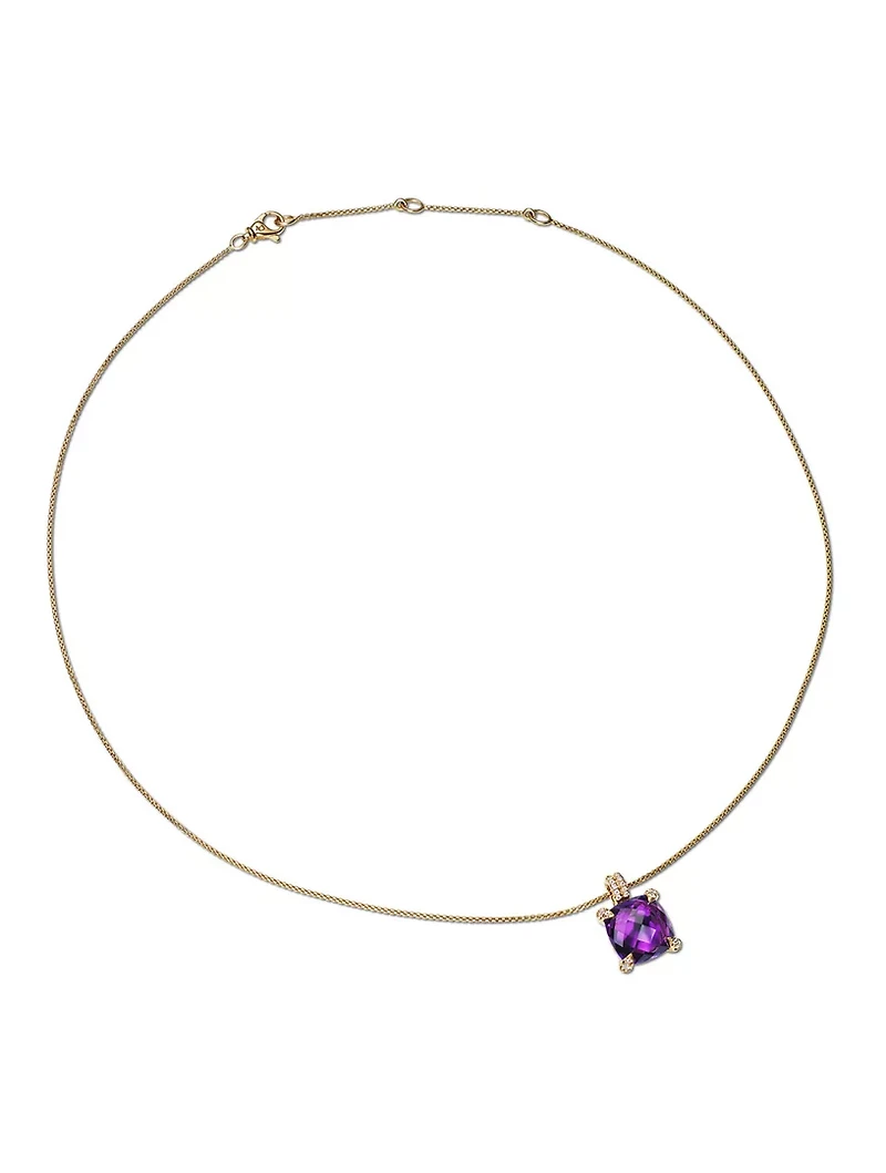 Chatelaine® Pendant Necklace In 18k Yellow Gold With Amethyst And Diamonds, 11mm