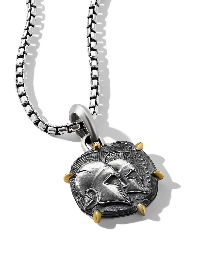 Gemini Amulet In Sterling Silver With 18k Yellow Gold