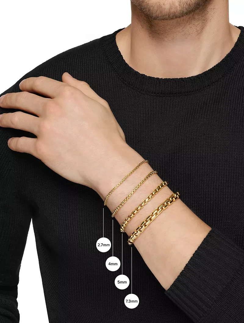 Box Chain Bracelet 18k Yellow Gold, 3.4mm