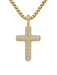 Chevron Cross Pendant In 18k Yellow Gold With Pavé Diamonds, 36mm