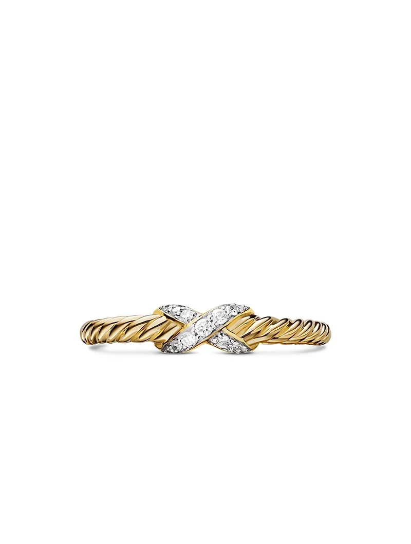 Petite X Ring 18k Yellow Gold With Diamonds, 2.2mm