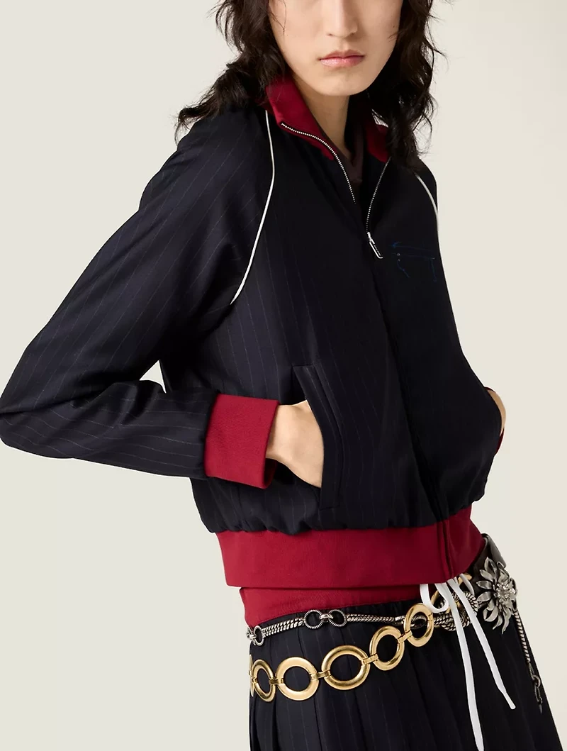 Pinstriped Zipper Blouson Jacket
