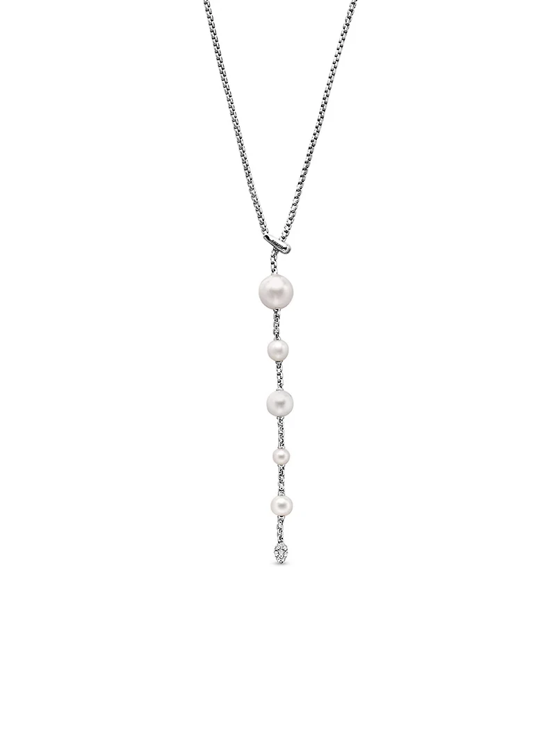 Pearl And Pavé Y Necklace In Sterling Silver With Pearls And Diamonds