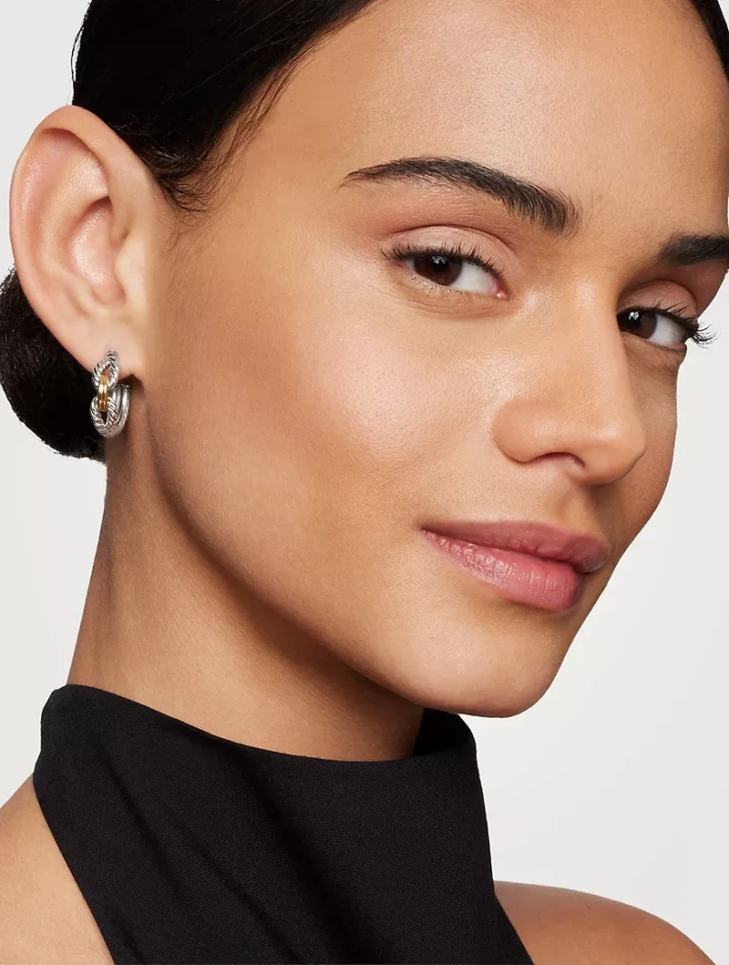 Cable Loop Hoop Earrings In Sterling Silver With 18k Yellow Gold, 22mm