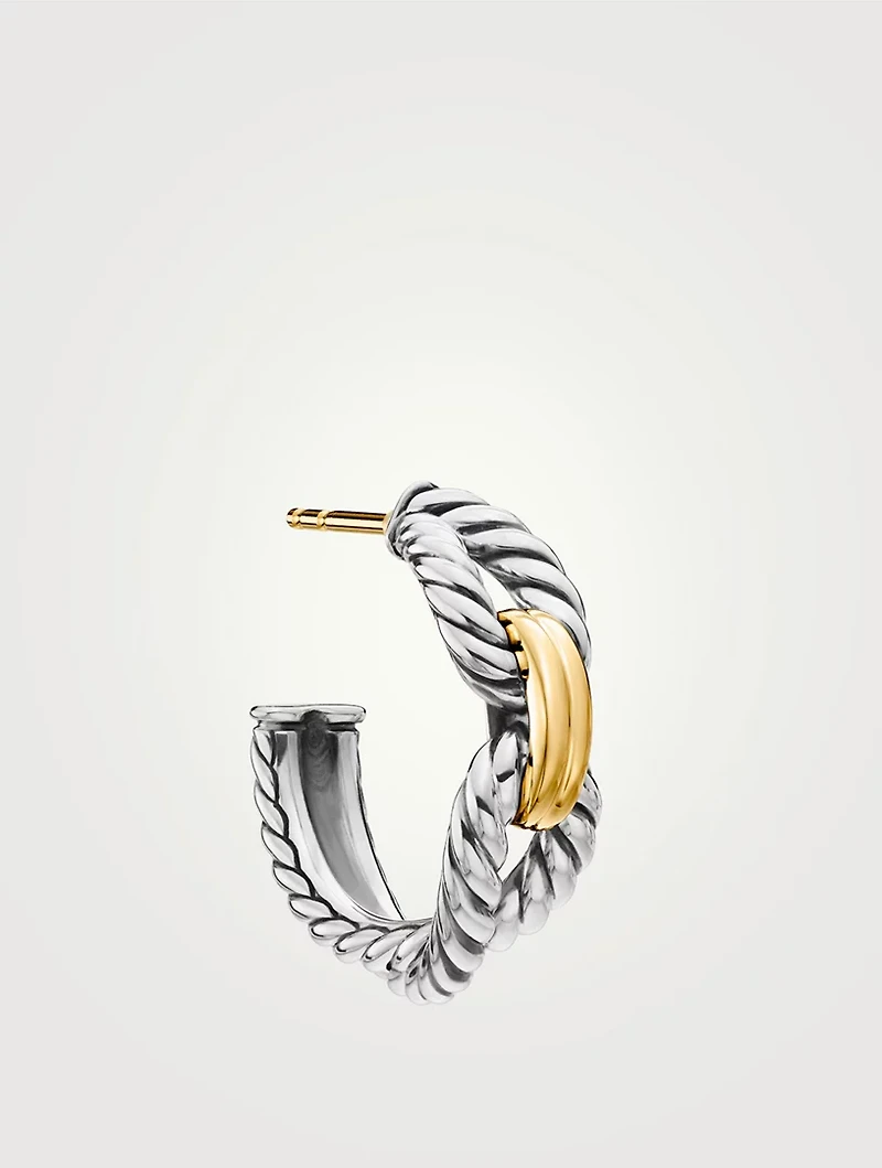 Cable Loop Hoop Earrings In Sterling Silver With 18k Yellow Gold, 22mm