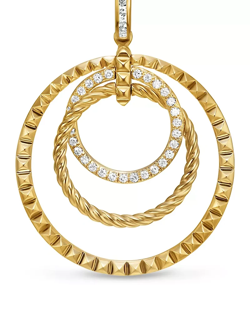 Crossover Trio Drop Earrings In 18k Yellow Gold With Diamonds, 35mm