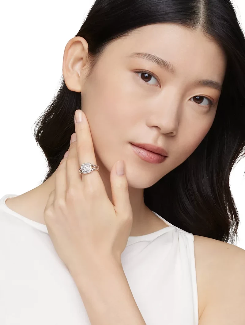 Petite Albion® Ring Sterling Silver With Pavé Diamonds, 7mm