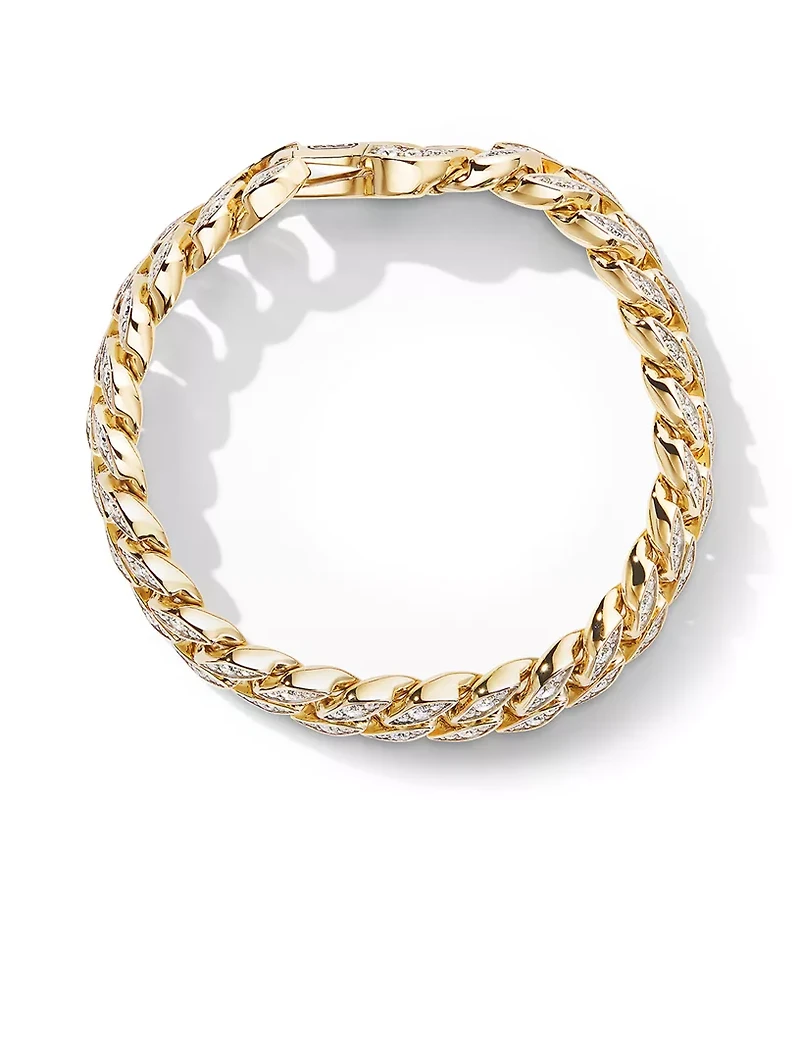 Curb Chain Bracelet 18k Yellow Gold With Diamonds, 11.5mm