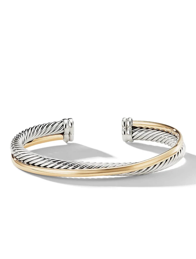Crossover Two Row Cuff Bracelet Sterling Silver With 18k Yellow Gold