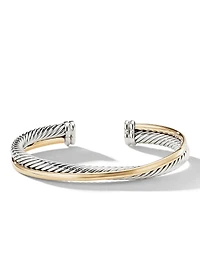 Crossover Two Row Cuff Bracelet Sterling Silver With 18k Yellow Gold