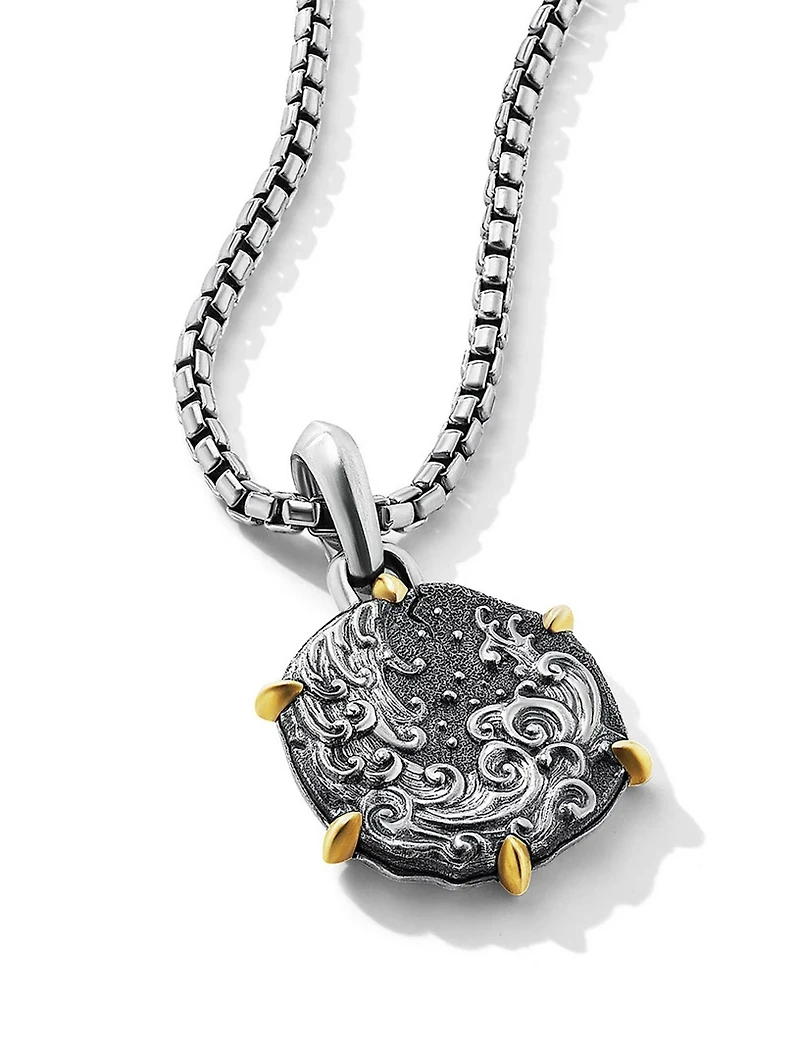 Aquarius Amulet In Sterling Silver With 18k Yellow Gold