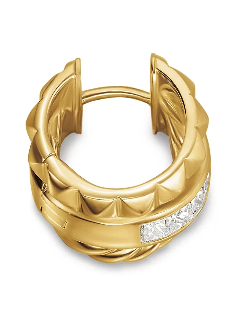 Crossover Trio Huggie Hoop Earrings In 18k Yellow Gold With Diamonds, 15.1mm