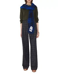 Wide Check Wool Silk Scarf