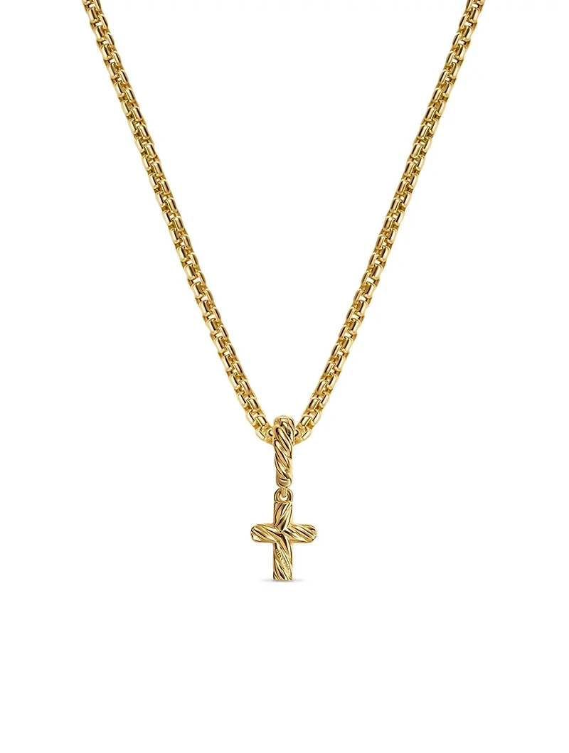 Micro Pavé Cross Amulet In 18k Yellow Gold With Diamonds, 8mm