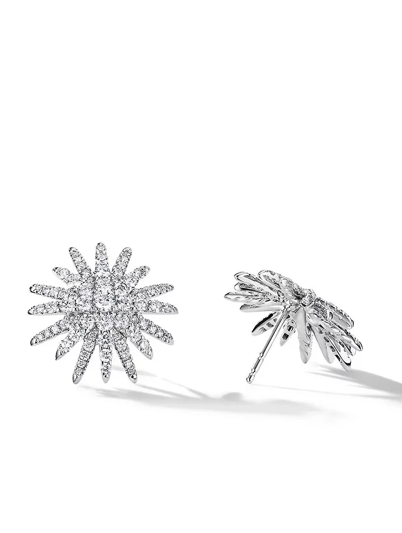 Starburst Stud Earrings In 18k White Gold With Full Pavé Diamonds