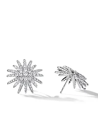 Starburst Stud Earrings In 18k White Gold With Full Pavé Diamonds