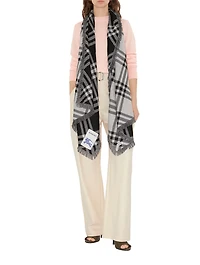 Wide Check Wool Silk Scarf