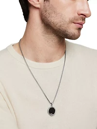 Ouroboros Amulet In Sterling Silver With Black Onyx And Ruby, 25mm