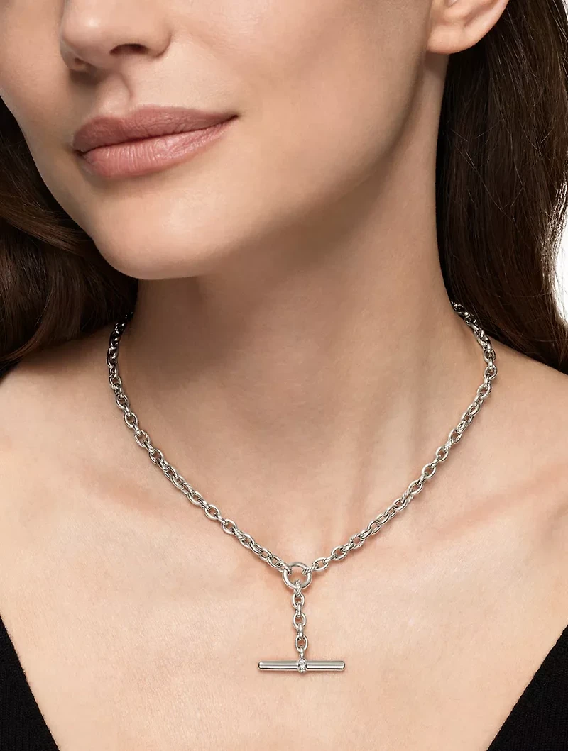 Dy Mercer® Petite Toggle Chain Necklace Sterling Silver With Diamonds, 4.5mm