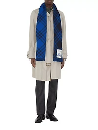 Wide Check Wool Silk Scarf