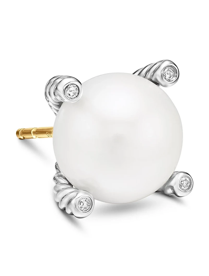 Pearl Stud Earrings In Sterling Silver With Pearls And Diamonds