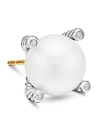Pearl Stud Earrings In Sterling Silver With Pearls And Diamonds