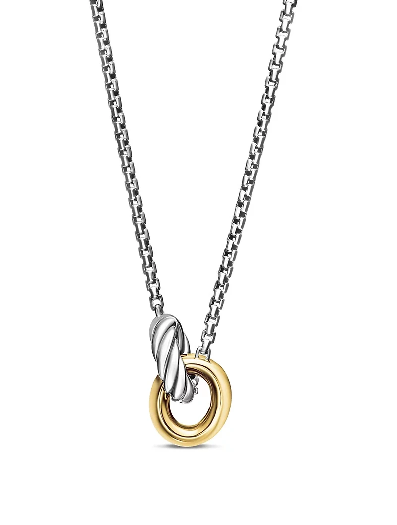 Petite Cable Linked Necklace In Sterling Silver With 14k Yellow Gold, 15mm