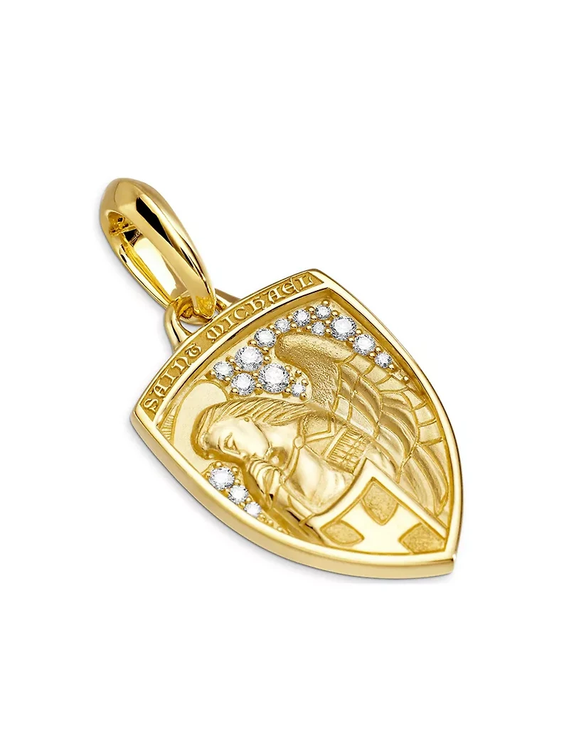 St. Michael Amulet In 18k Yellow Gold With Diamonds, 26mm