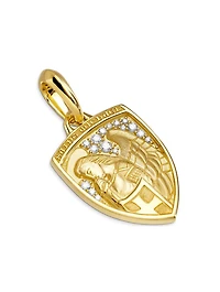 St. Michael Amulet In 18k Yellow Gold With Diamonds, 26mm