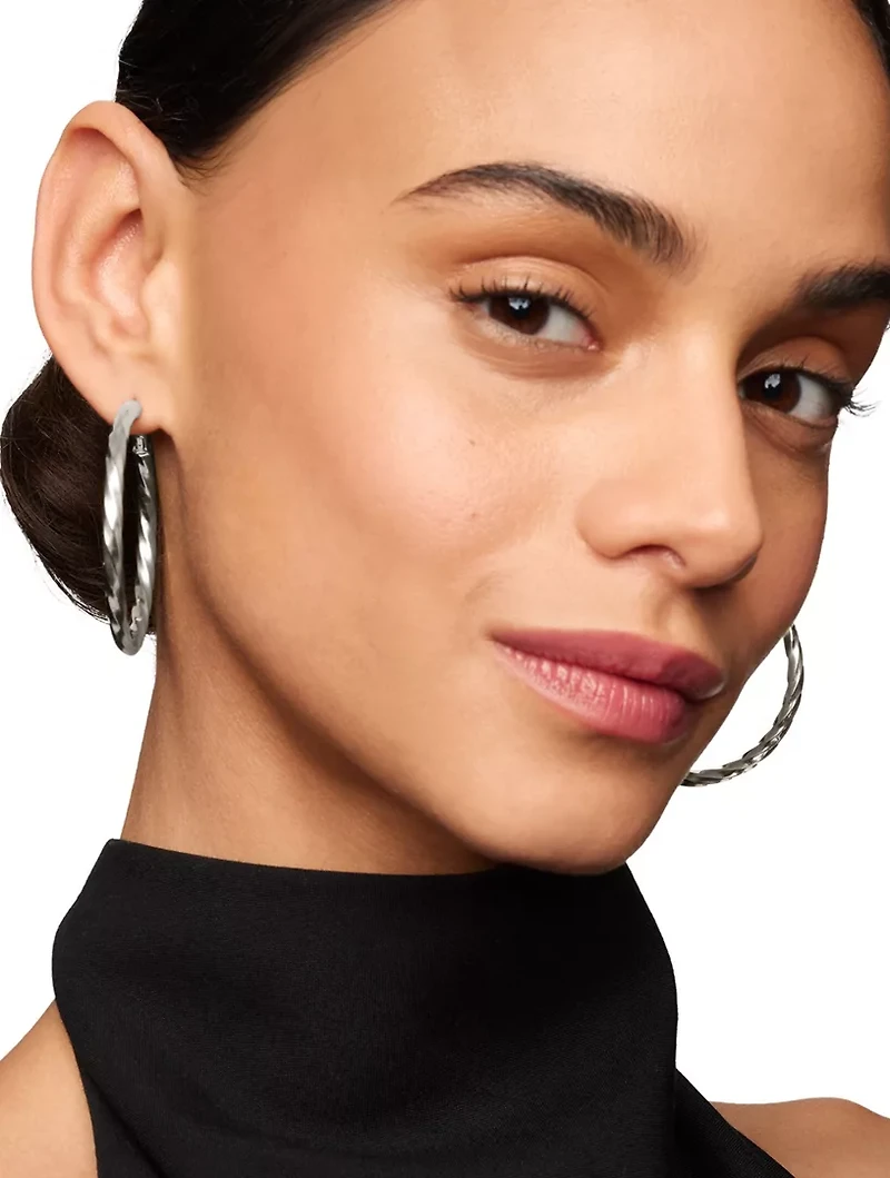 Cable Edge® Hoop Earrings In Sterling Silver, 2in