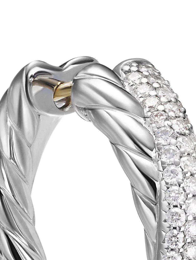 Crossover Hoop Earrings In Sterling Silver With Diamonds, 22.4mm