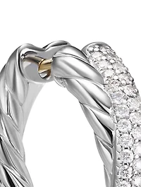 Crossover Hoop Earrings In Sterling Silver With Diamonds, 22.4mm