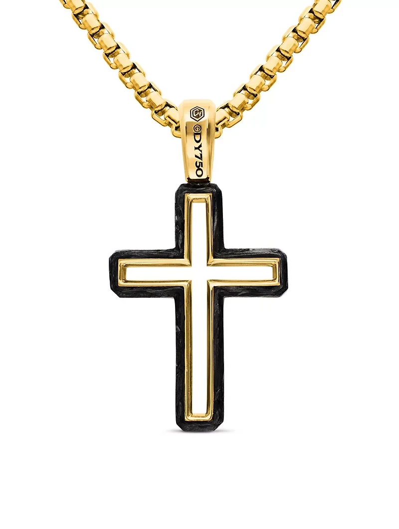 Forged Carbon Cross Pendant In 18k Yellow Gold