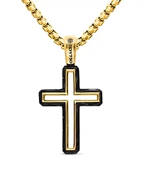 Forged Carbon Cross Pendant In 18k Yellow Gold