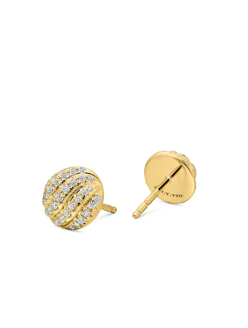Cable Collectibles® Stud Earrings In 18k Yellow Gold With Diamonds, 8mm
