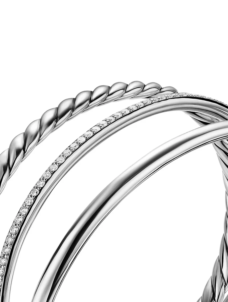 Dy Mercer® Three Row Cuff Bracelet Sterling Silver With Diamonds, 10.4mm