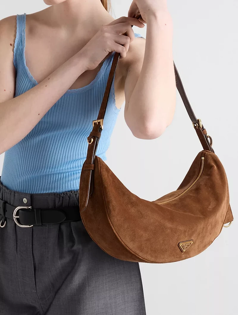 Prada Demi-lune Large Suede Shoulder Bag
