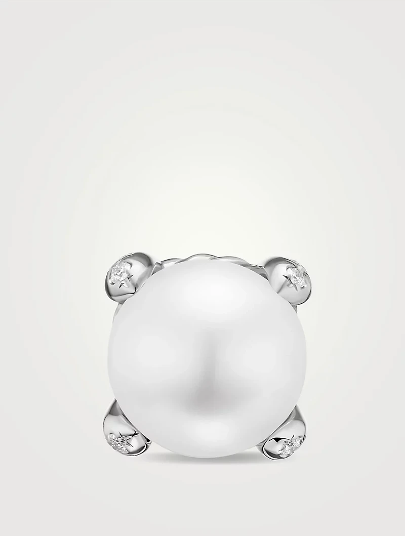 Pearl Classics Stud Earrings In Sterling Silver And Diamonds, 6.6mm